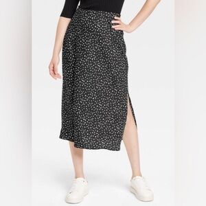 A New Day Valentine’s Black Heart Print Midi Slip Skirt